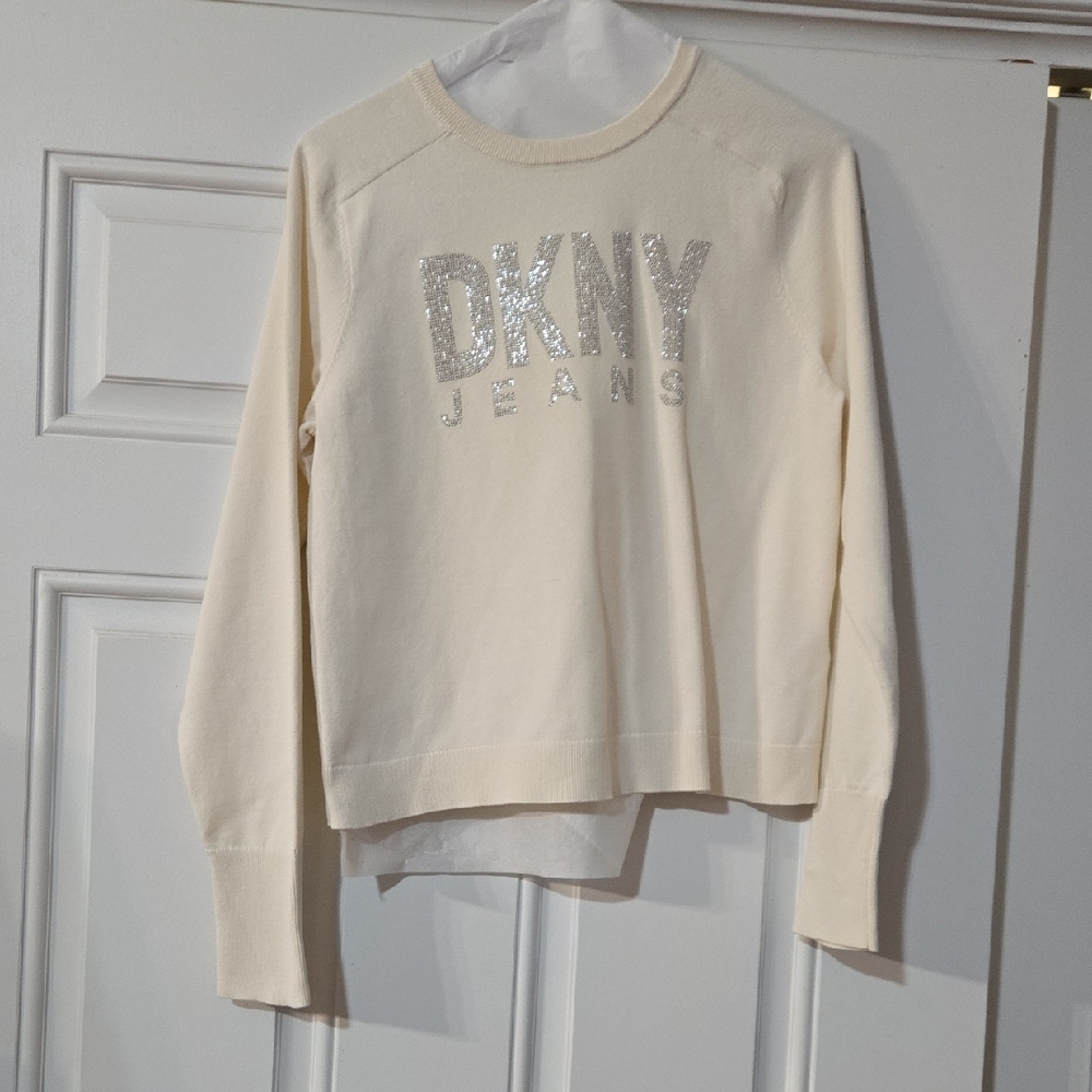DKNY Cream Pullover with Silver Accents